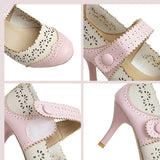Niulatu Lady Mary Janes Pumps Hook Loop Cotout High Heels Casual Pink Fashion Vintage Heeled Summer Shoes Footwear Woman DJSE