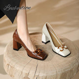 Niulatu Women Pumps Square Toe Chunky Heel Females Shoes Fashion High Quality Elegant Temperament Vintage Office Footwear DJSE