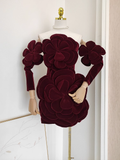 Niulatu Sheath Strapless Burgundy Velvet Vacation Dresses Short Burgundy Birthday Dress With Gloves SD235