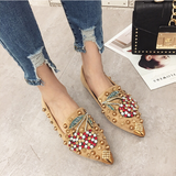 Niulatu Loafers Shoes Rhinestone Crystal Loafers Ladies Casual Shoes for Women Pointed-Toe Flats Spring and Autumn Loafers DJSE