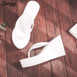 Niulatu Shoes Lady House Slippers Platform Slides Low on A Wedge Rubber Flip Flops Summer Sand New Woman's Candy Colors DJSE