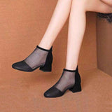 Niulatu Sandals for Women Summer New Chunky Heel Breathable Shoes Korean Style All-Matching Hollow Roman Mesh Boots Women DJSE
