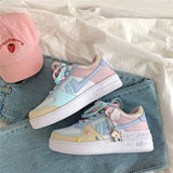 Niulatu Women Shoes Korean Women's Sneakers Pink Thick-soled White Shoes Flat Shoes Autumn Lace-up Female Vulcanized Shoes DJSE