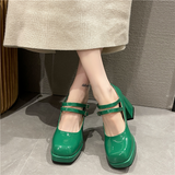 Niulatu High Heels Platform Pumps Women's Square Toe Thick Heels Mary Janes Woman Patent Leather High Heels Shoes Party Shoes DJSE