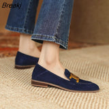 Niulatu Metal Buckle Loafers Women's English Style High Heel Flat Single Shoes Ladies Dress Shoes Faux Suede Low DJSE