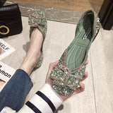 Niulatu Women Ballet Flats 2025 Bling Crystal Diamond Dress Ladies Bow Sequins Single Shoes Rhinestone Glitter Square Toe Plus Size 43 DJSE