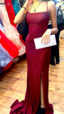 Niulatu Sheath Spaghetti Straps Burgundy Slit Long Evening Dress Prom Dresses SD1731