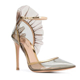 Niulatu and Summer New Women's Large Size Simple Solid Color Gray Transparent Stiletto High Heel Party Banquet Shoes DJSE