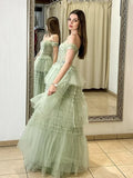 Niulatu A-Line Sweetheart Neck Off Shoulder Tulle Lace Long Prom Dress,Formal Evening Dress HZ1108