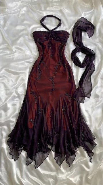 Niulatu Blue Chiffon Long Prom Dresses Elegant Beaded Party Dresses HZ1026