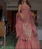 Niulatu Hot Pink Square Neck Mermaid Tulle Appliques Long Prom Dresses Formal Evening Gowns with Capes HZ1103
