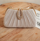 Niulatu Champagne Wedding Bag Sparkly Pleated Banquet Party Handbag HZ1031