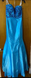 Niulatu Strapless Mermaid Long Prom Dresses Satin Blue Evening Gowns HZ1026
