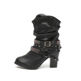 Niulatu Boots Women Autumn Winter Retro PU leather Shiny Rivets Heel Half Boots Winter Shoes Women Botines Mujer 2025 DJSE