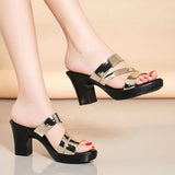 Niulatu Summer Ladies Sandals High Heel Platform Slippers Fashion Bright Leather Comfortable Open Toe Casual Shoes DJSE