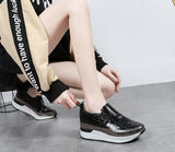 Niulatu Comfort Creepers Bling Loafers Silver Platform Shoes Woman Slip On Swing Women Flats Shoes Zapatos De Mujer DJSE
