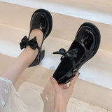 Niulatu Solid Color Mary Jane Small Leather Shoes Patent Leather Big Head Bow Women Thick High-heeled Women's Shoes DJSE