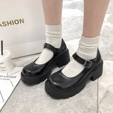 Niulatu Heels Shoes Women Pumps Platform Shoes Fashion Mary Jane Shoes Lolita shoes Black Leather Woman Round Toe Student Mujer DJSE
