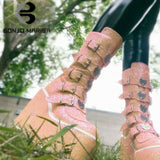 Niulatu Arrivals Punk Platform Cool Chunky High Wedges Mid Calf Boots Autumn Buckle Trendy Multicolor Party Cos Shoes DJSE