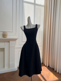Niulatu Black Square Neck Satin Prom Dress A Line Evening Dress HZ1007