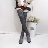 Niulatu Women's Boots 2025 Autumn Winter Thigh High Boots for Women Knitting Wool Long Boot Woman Brown Black Ladies Flat Shoes DJSE