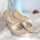 Niulatu Lady Mary Janes Pumps Hook Loop Cotout High Heels Casual Pink Fashion Vintage Heeled Summer Shoes Footwear Woman DJSE