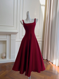 Niulatu Black Square Neck Satin Prom Dress A Line Evening Dress HZ1007