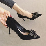 Niulatu Women Pumps Slip-On Fashion Sexy Pointed Toe High-heel Shoes with Metal Buckle Women Shoes Zapatos De Muje DJSE