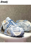 Niulatu Fall Retro Rub Colored Authentic Leather Clunky Sneakers Female Niche Distressed Octopus Sports Leisure Dirty Shoes DJSE