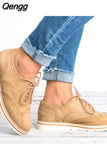 Niulatu Women Oxfords Cut-Outs Lace Up Brogue Shoes Flat Platform England Ladies Non-slip Shoes Breathable Casual Female Low Footwear DJSE