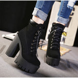 Niulatu Platform Ankle Boots Women Autumn Lace Up Thick High Heel Ladies Woman Fashion Shoes Women's Casual Footwear DJSE