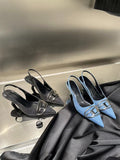 Niulatu Women Free Shipping Spring New Slingback Matal Buckle Ladies Elegant Med Heel Brand Pointed Toe Slip On Stiletto Shoes DJSE