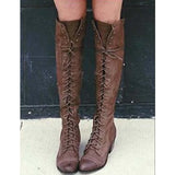 Niulatu Brand Chunky Heel Lace Up Vintage Women Knee High Boots Designer Comfy Walking Cowboy Ladies Shoes Footwear DJSE