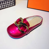 Niulatu Women Slipper Low Heels Casual Slides Flip Flop Round Toe New Arrival Brand Design Gold Chain Closed Slip On Shoes Mulles DJSE