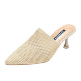 Niulatu Breathable High heels Mules slippers women 2025 summer shoes women Pointed Toe Thin Heels Fashion Party ladies shoes DJSE