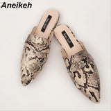 Niulatu Summer Pointed Toe Flats Mules Lady Sandals Slippers Serpentine Slip On Women Outdoor Shoes Slides Leisure Time DJSE