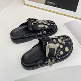 Niulatu Women Slippers Platform Rivets Punk Rock Leather Mules Creative Metal Fittings Casual Party Shoes Female Outdoor Slides DJSE