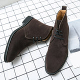 Niulatu for Men Coffee Brown Flock Lace Up Business Shoes for Men with Free Shipping Ankle Boots DJSE