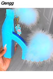 Niulatu Sandals High Heels with Fur Female Platform Pumps Women Ankle Strap Women's Wedge Shoes 2025 Summer DJSE