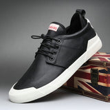 Niulatu Men Flats Vulcanized Shoes Zapatos De Hombre Black Zapatillas Men Casual Shoes Leather Sneakers 663 DJSE