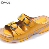 Niulatu Women Closed Toe Summer Shoes 2025 New Comfort Double Buckle Wedge Ladies Sandals Plus Size Platform Casual Slippers Women DJSE