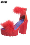 Niulatu Sandals High Heels with Fur Female Platform Pumps Women Ankle Strap Women's Wedge Shoes 2025 Summer DJSE