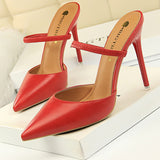 Niulatu Shoes Rivet High Heels Woman Pumps Pu Leather Women Heels 9cm Sexy Party Shoes Black Red Apricot Wedding Shoes Female DJSE