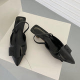 Niulatu 2025 Spring Women Slingback Sandals Fashion Bow-knot Buckle Ladies Pumps Shoes Thin Low Heel Pointed Toe Slip On Mules DJSE