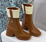 Niulatu Women PVC Rainboots Chunky Heel Height Increasing Short Boots Thick Sole Motorcycle Ankle Boots For Women Rain Shoes DJSE