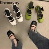 Niulatu Jane Shoes Buckle Pumps Women Thick Heels Elegant Shallow Square Toe Footwear Fashion Outdoor Lady Shoes DJSE
