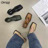 Niulatu Design Mary Jane Shoes Women Elegant Square Toe Flats Summer Outdoor Elastic Band Sandal Fashion Ladies Shoes DJSE