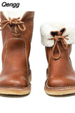 Niulatu Women Snow Boots for Woman Winter Fur Plush Lace Up Boots Female Flat Big Size Footwear Warm Boots PU Leather Women's Shoes DJSE
