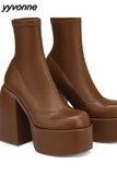 Niulatu Women's Shoes Fashion Ankle Boots High Platform Shaped High Heel Boots Chunky Heels Zipper Platform Shoes Women's Boots DJSE