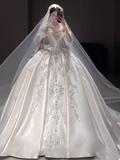 Niulatu Off-the-shoulder Ball Gown White Wedding Dress Satin Beaded Bridal Dress Elegant Bridal Gown HZ1031